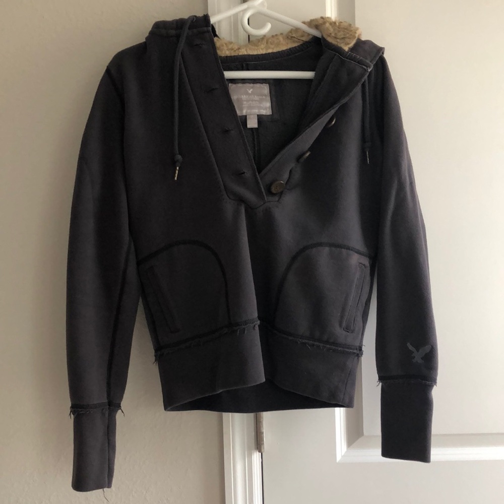 Faux fur hooded sweatshirt